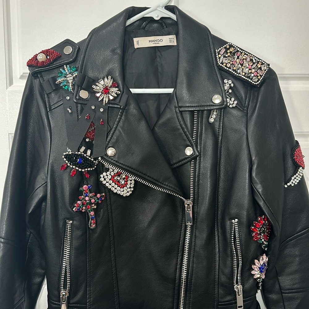 💎 Mango Jeweled Vegan Leather Jacket